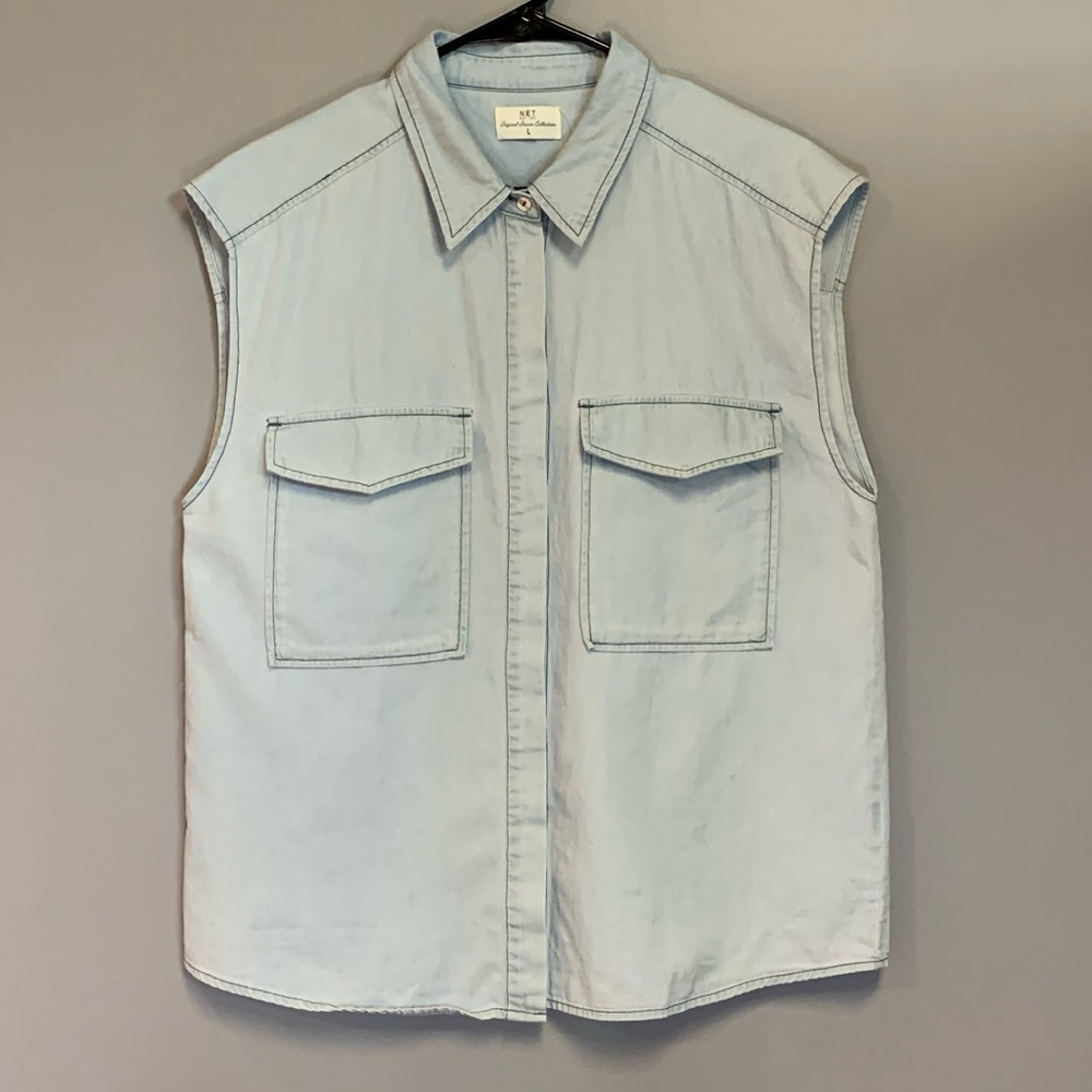 Sleeveless Cotton Jean Shirt